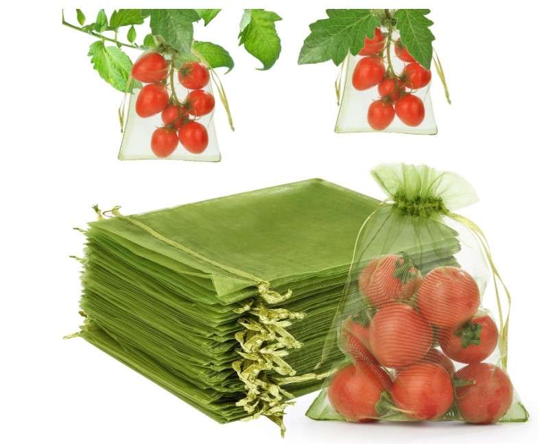 100Pcs Fruit Protection Bags, 4×6inch Fruit Netting Bags for Fruit Trees, Green Fruit Netting Cover Drawstring Mesh Bags Pest Barrier for Strawberry...