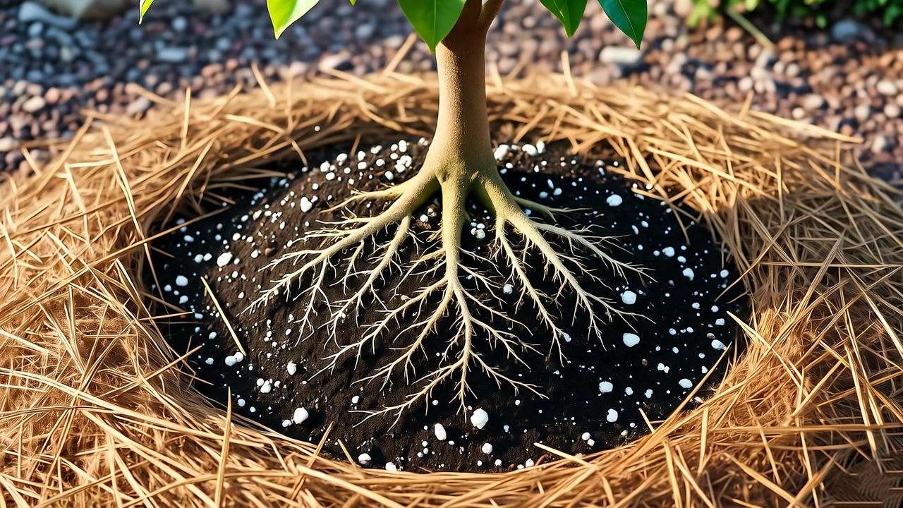 eureka lemon planting hole with graft union and mulch ring