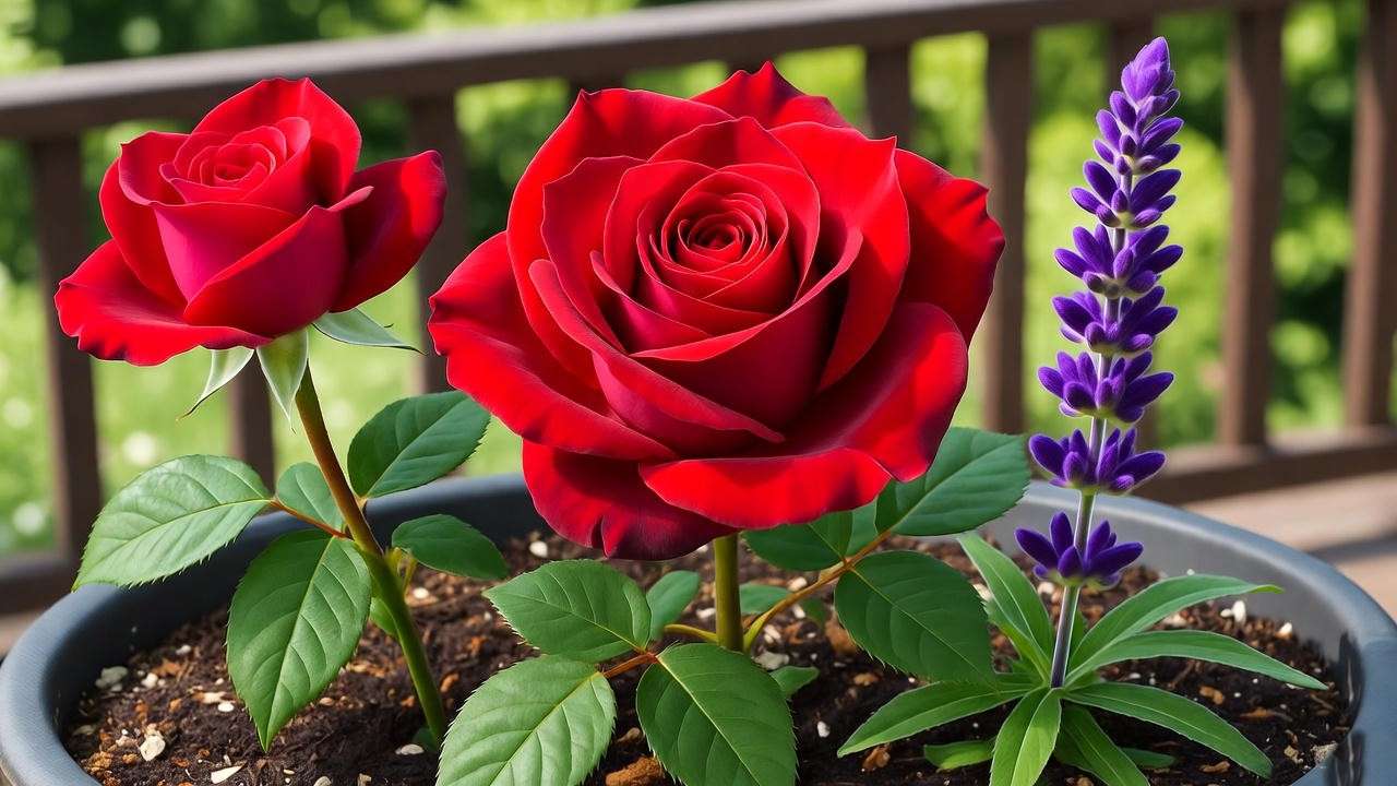 Red coneflower container garden with Tomato Soup and Piccolo varieties