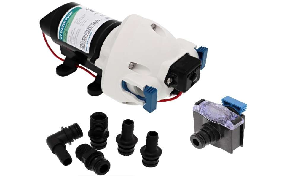 Flojet RV Water Pump R3526144D, 12 VDC 3-Chamber - Small Water Pump Ideal for Boats/Camper-Trailers - 3 GPM, 50 PSI - Self-Priming - Corrosion-Resistant...