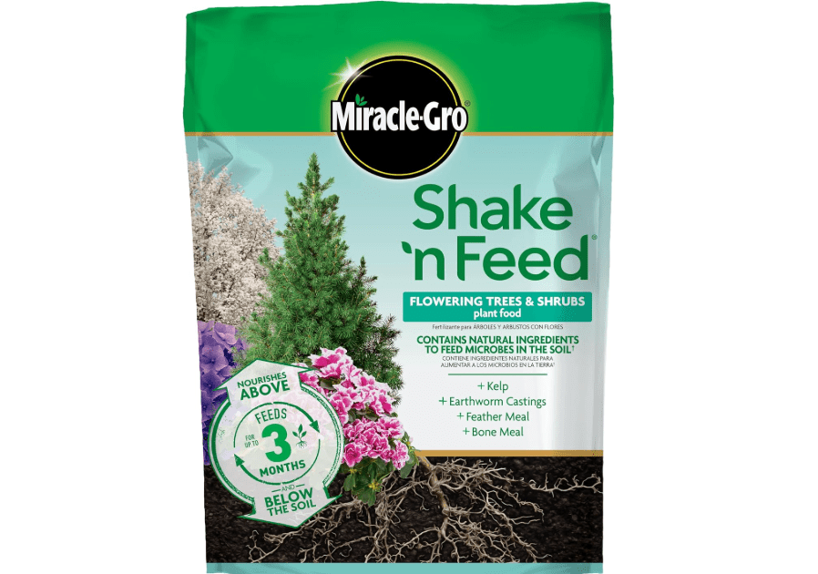 Miracle-Gro Shake 'N Feed Flowering Trees and Shrubs Plant Food, For In-Ground and Container Plants, Acid-Loving Flowering Plants, 8 lbs