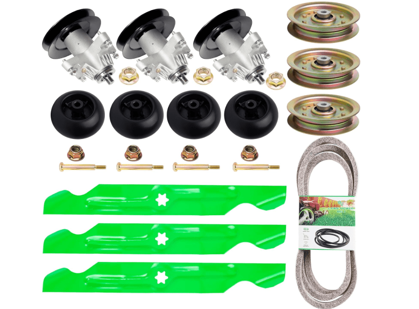 
TENGMUJX 50 inch Lawn Mower Spindle Rebuild Kit for Cub Cadet RZTMTD ZT-50 Includes 3 Spindles 618-04126 3 Blades 742-04053 1 Be lt 754-04044 3 Idler 753-08171
