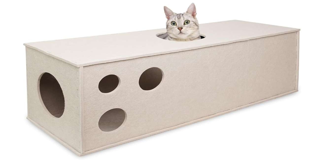 PETKARAY Cat Tunnel, Original Cat Hideaway Cave for Indoor Cats, Large Kitten Play Tubes and Tunnels, Soft Felt Cat Toy with Interactive Peek Hole
