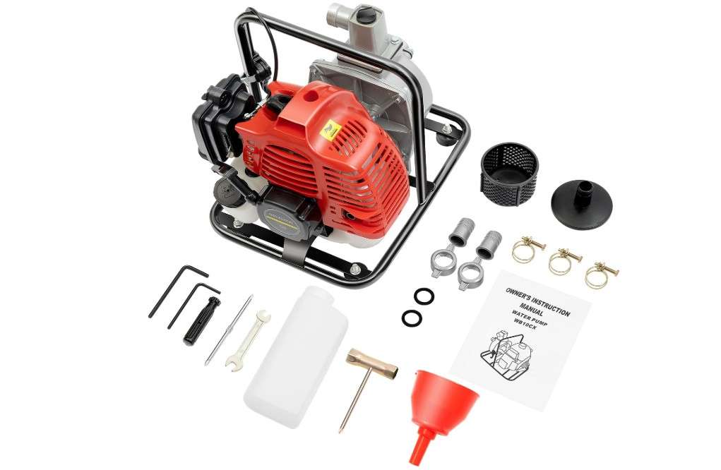 1” 2 Stroke 43CC 2 HP Gasoline Powered Water Transfer Pump, Single Bar Air Cooled High Flow Water Transfer Pump, Gasoline Pump for Irrigation Pool,...