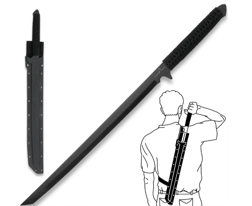 Timber Wolf Full-Tang Ninja Sword | 17 1/4" Stainless Steel Blade | Sure Grip Nylon Cord Wrapped Handle | Durable ABS Scabbard with Belt Loop an