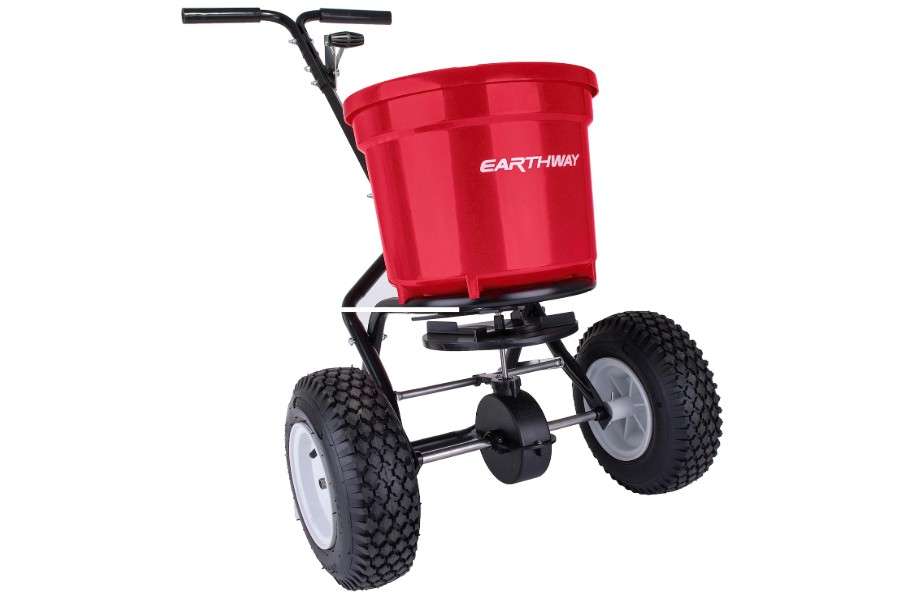 EarthWay 2150 Commercial 50 LB Broadcast Fertilizer Spreader. Heavy-Duty Walk-Behind Push Garden Seeder with Adjustable Drop Rate and Driving Handle. Large...