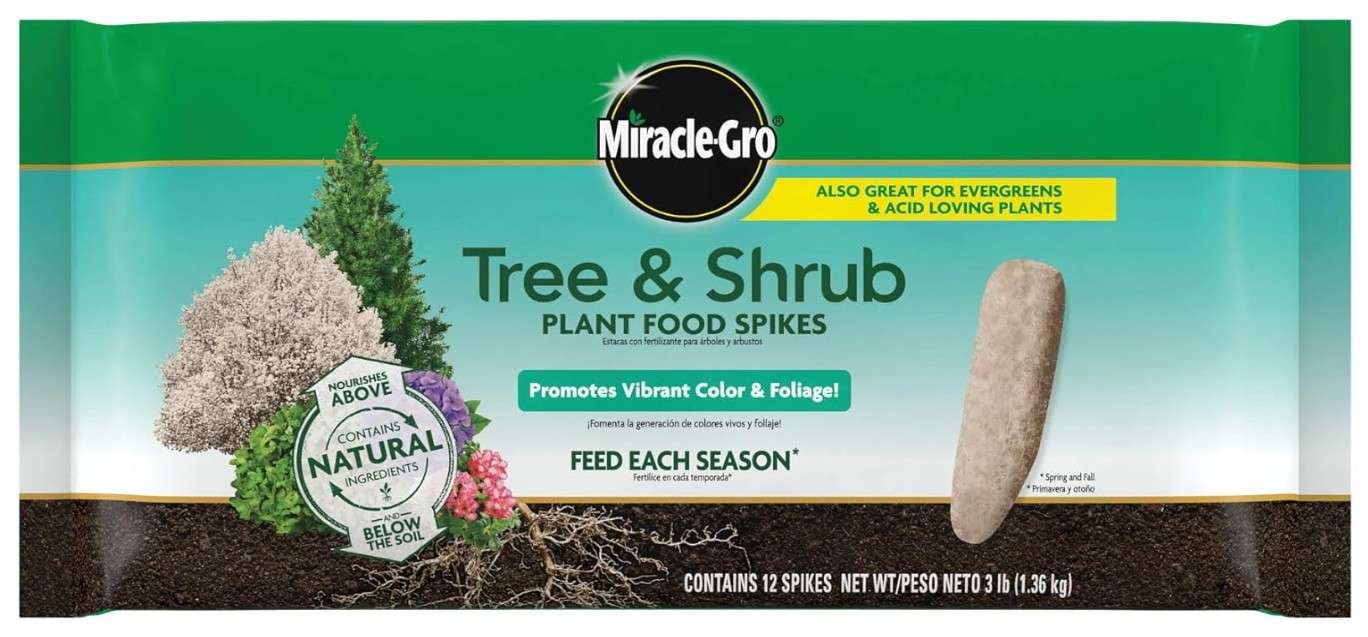 Miracle-Gro Tree and Shrub Plant Food Spikes, For Deciduous, Flowering and Evergreen Trees, 12 Spikes