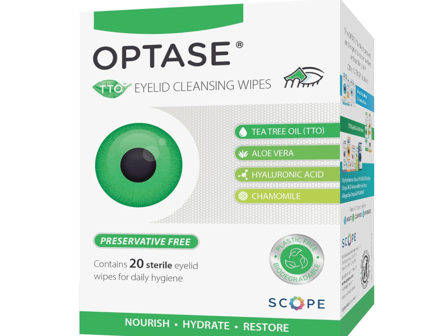  OPTASE Tea Tree Oil Eyelid Cleansing Wipes, Box of 20