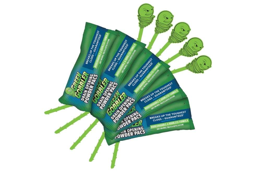 Green Gobbler Drain Clog Remover & Drain Cleaner Powder (5 Pacs & 5 Tools)
