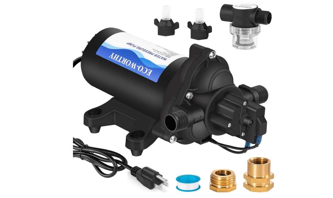 ECO-WORTHY 33-Series Industrial Water Pressure Pump 110V AC 4.0GPM 50PSI RV Fresh Water Diaphragm Pump include Garden Hose Adapters for Irrigation Marine...