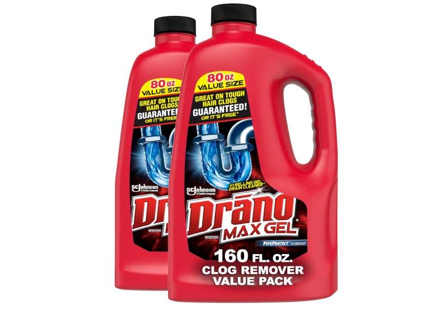 Drano Max Gel Drain Clog Remover and Cleaner for Shower or Sink Drains, Unclogs and Removes Hair, Soap Scum and Blockages, 80 Oz, Pack of 2

