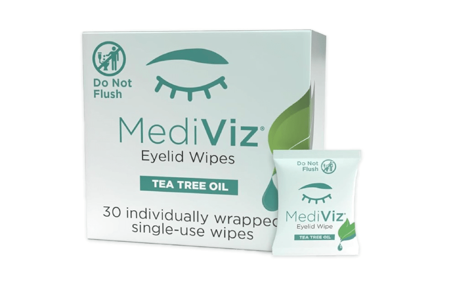  Tea Tree Eyelid Cleanser Wipes - 30 Single-Use Towelettes - Eyelash and Eyelid Wipes for Soothing Dry Eye Irritation, Demodex Removal and More