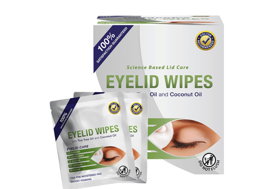 Lunovus Premium Eyelid Wipes With Tea Tree and Coconut Oil - Cleansing Wipes for People Itchy Eyes - Individually Wrapped - Box Of 30 Natural Eye Wipes