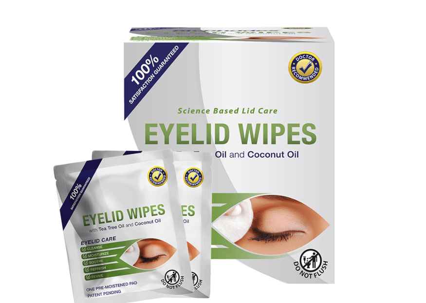  Lunovus Premium Eyelid Wipes With Tea Tree and Coconut Oil - Cleansing Wipes for People Itchy Eyes - Individually Wrapped - Box Of 30 Natural Eye Wipes