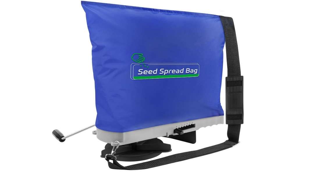 Zipcase 25lb Bag Seed Spreader with Waterproof Bag, Rare Baffle and Accurate Gears, Handheld Grass Seed Spreaders for Lawns, Blue