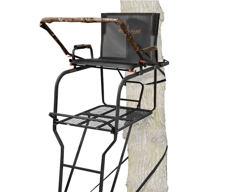 BIG GAME 1-Person Ladder Tree Stand for Hunting Deer with Seat, Hunter, 18' Tall, Black - Adjustable Climbing Treestand with Platform and Safety Harness