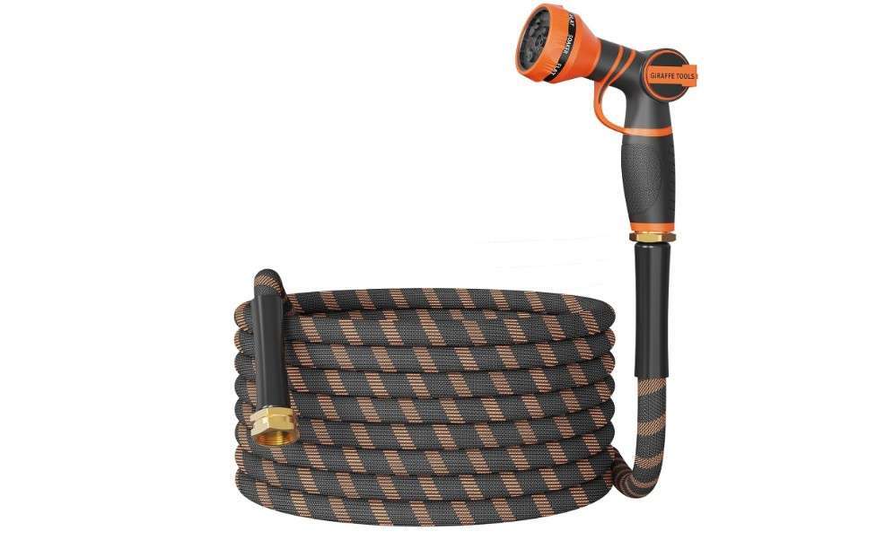 Giraffe Tools Garden Hose 50FT 1/2” Non-Expandable Lightweight Flexible Water Hoses Burst 600 psi with 9 Spray Function Nozzle Heavy Duty Hose
