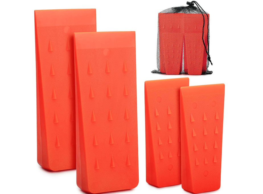 
UNCO- Tree Felling Wedges with Spikes, 4Pack, 5.5" & 8" Wedges with Storage Bag, Splitting Wedge, Plastic Wedges, Logging Tools and Equipment