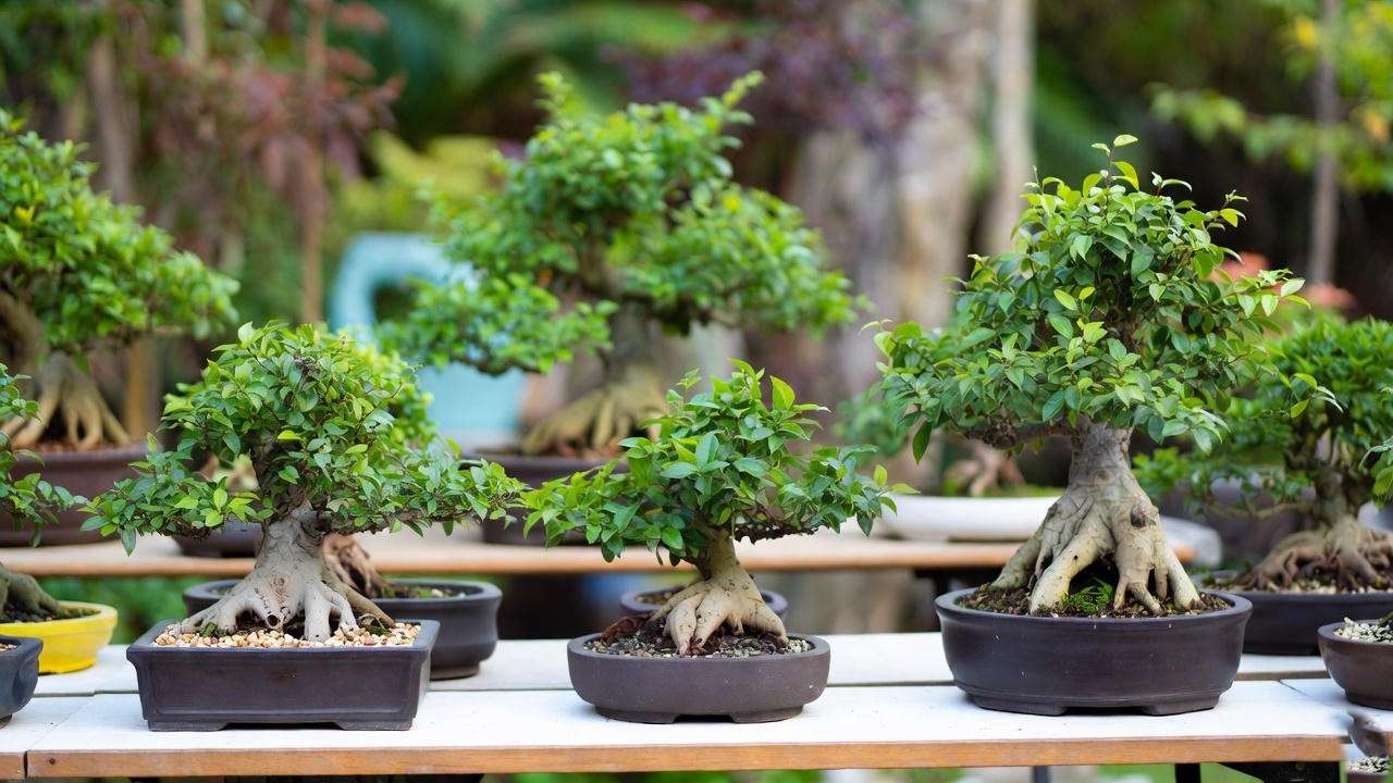 “Different bonsai tree sizes showing how species, pot size, and pruning influence bonsai growth.” 