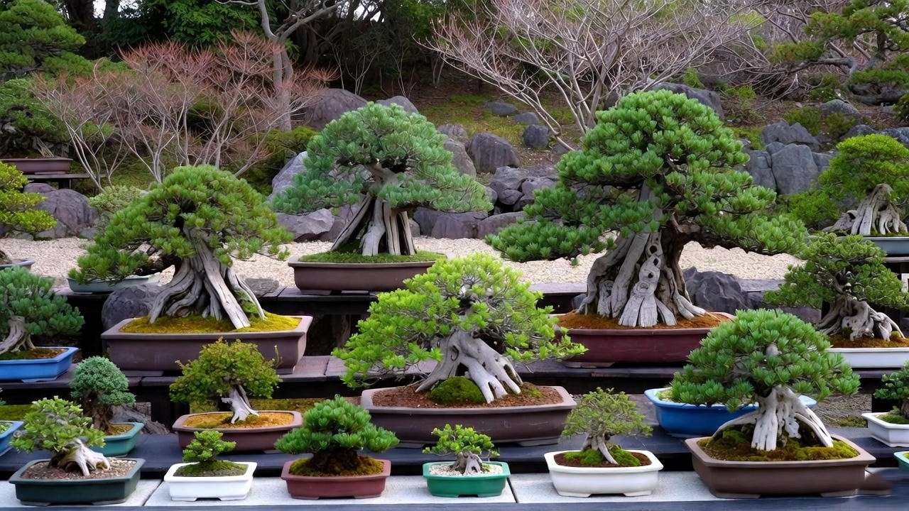 “Bonsai size categories displayed from tiny micro bonsai to large bonsai trees.” 