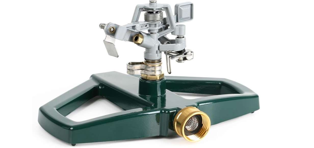 STYDDI Heavy Duty Impact Pulsating Sprinkler for Yard, All Metal Adjustable Rotating Circular Impulse Lawn Sprinkler for Medium to Large Areas, Lawn and...