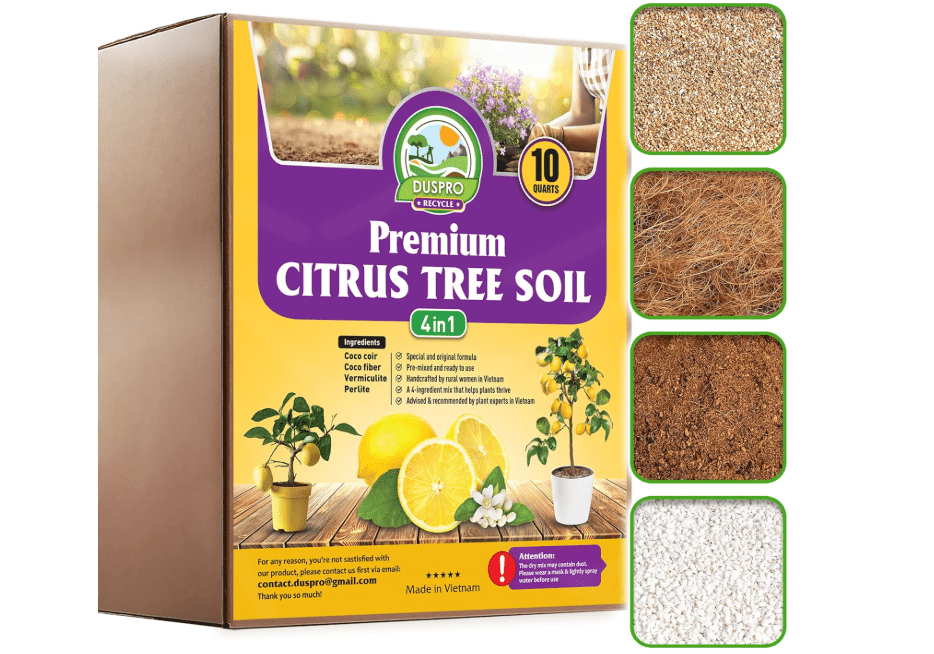 
DUSPRO Recycle Citrus Tree Potting Soil Mix for Potted Lemon Tree, Specialized for Oranges, Fruit Tree Indoor Planting Pre-Mixed 4-in-1 Ready to Use (10 Quarts)