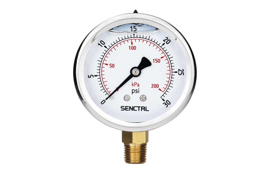 SENCTRL 0-30 PSI Glycerin Liquid Filled Low Pressure Gauge, 2.5" Dial Size, 1/4 NPT, Stainless Steel Case, Lower Mount, for Water Oil Air Pressure Test
