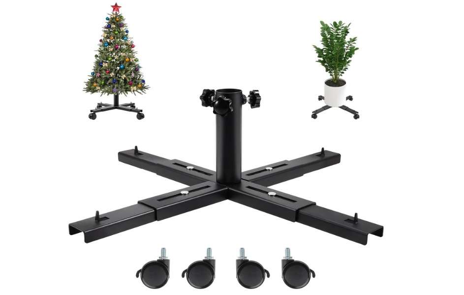 Bvomheez Christmas Tree Stand Base with Wheels, Movable Fake Tree Holder, Fits up to 7.5FT Artificial Trees, Plant Caddy with Wheels, Plant Taxi, Dolly Cart