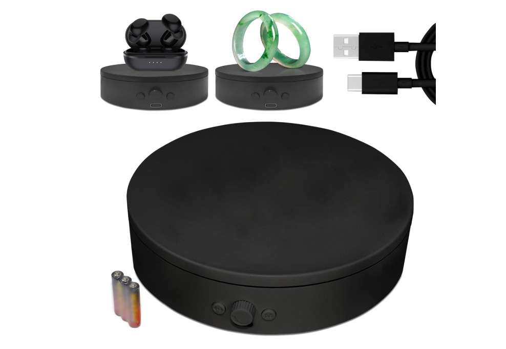 ComXim Rotating Display Stand USB Line, 360 Degree Motorized Turntable Adjustable Speed and Direction, Photography Spinning PLatform for Jewelry, Shoes...