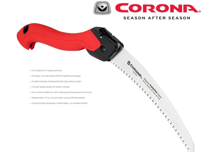 Corona Tools 10-Inch RazorTOOTH Folding Pruning Designed for Single Use | Curved Blade Hand Saw | Cuts Branches Up to 6" in Diameter | RS16150, Red