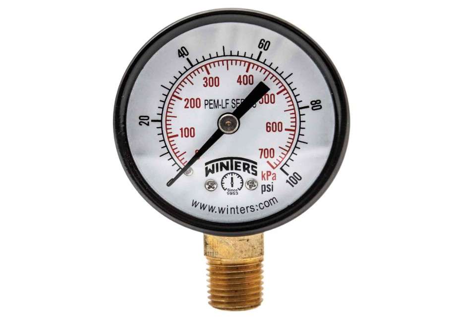 Winters PEM202LF PEM-LF Series Pressure Gauge, 2" Dial size, 1/4" NPT, 0/100 psi/kpa, ±3-2-3% accuracy
