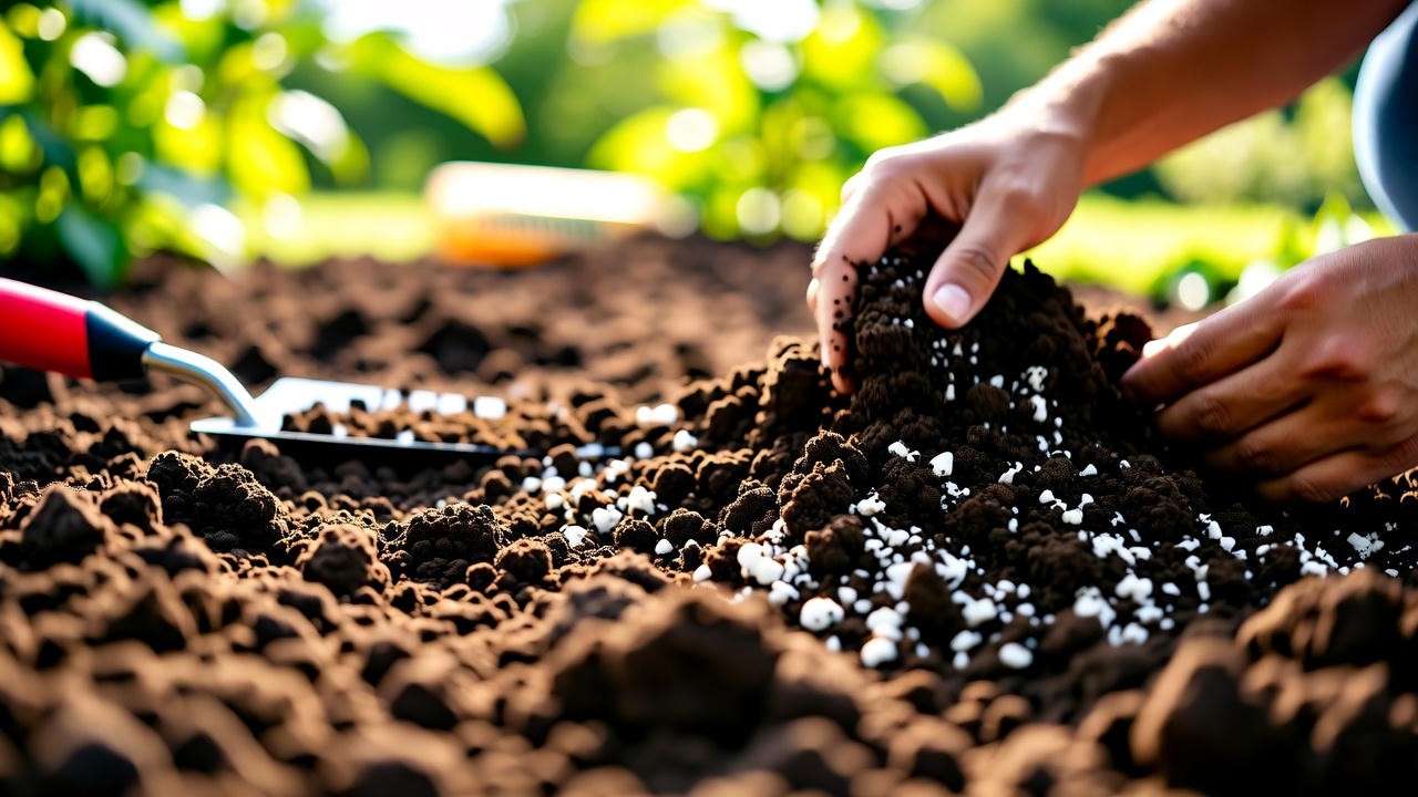Gardener preparing loamy soil for Hawaiian chili pepper plant with compost and pH kit.