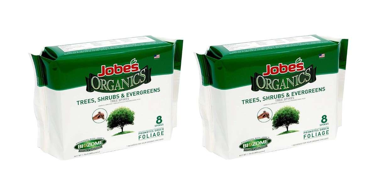 Jobe’s Organics Tree Fertilizer Spikes, 5-5-5 Time Release Fertilizer for All Shrubs & Trees, 2 Pack (10 Spikes per Package)
