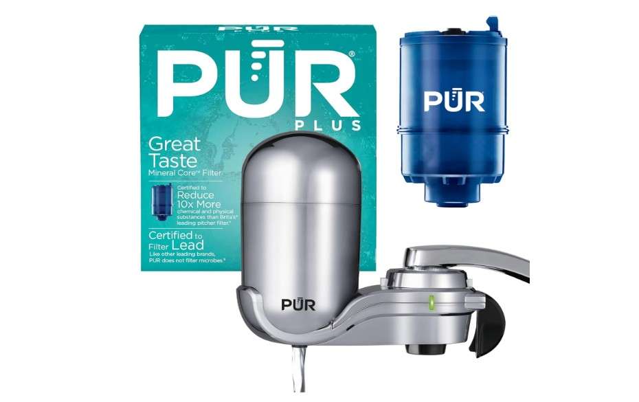 PUR PLUS Vertical Faucet Mount Water Filtration System, Lead-Reducing Filter, Great-Tasting Water, Easy Install, Lasts 100 Gallons, Compatible with Sinks...
