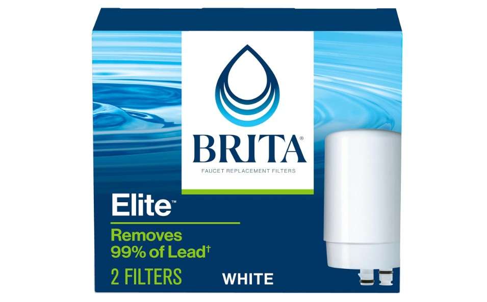 Brita Faucet Mount Water Filter for Sink, Removes 99% of Lead, Elite Filtration System, Includes 2 Replacement Filters, White
