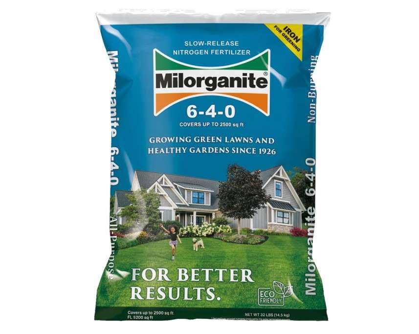 Milorganite All-Purpose Eco-Friendly Slow-Release Nitrogen 6-4-0 Fertilizer, 32 Pound Bag - for Lawns, Flowers, and Gardens
