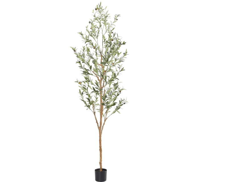 Bellacat Faux Olive Tree 7ft,Olive Trees Artificial Indoor with Natural Wood Trunk and Realistic Leaves and Fruits. 7 Feet(84in) Fake Olive Tree for Home.