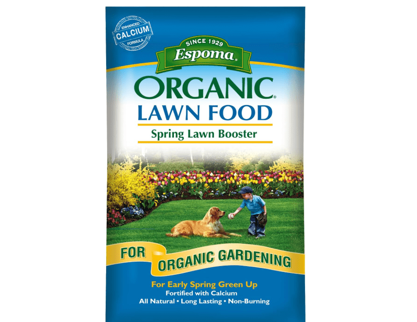 Espoma Organic Spring Lawn Booster 8-0-0 Natural & Organic Lawn Fertilizer. Long Lasting Slow-Release Nitrogen Enhanced with Calcium. 30 lb. Bag Covers.