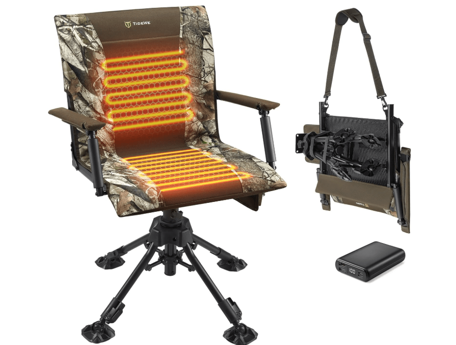 
TIDEWE Hunting Chair, Heated Blind Chair with Battery-ThermoCore Series, 360 Silent Swivel, 3 Heat Levels