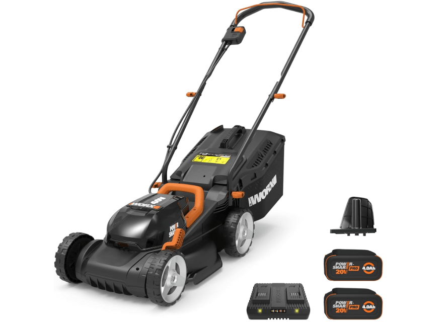 WORX 40V 14" Cordless Lawn Mower for Small Yards, 2-in-1 Electric Mower Cuts Quietly, Compact & Lightweight Push Lawn Mower with 6-Position Height.
