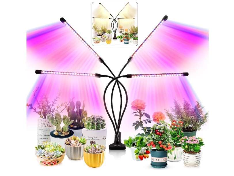 LEOTER Grow Light for Indoor Plants - Upgraded Version 80 LED Lamps with Full Spectrum & Red Blue Spectrum, 3/9/12H Timer, 10 Dimmable Level, Adjustable... 