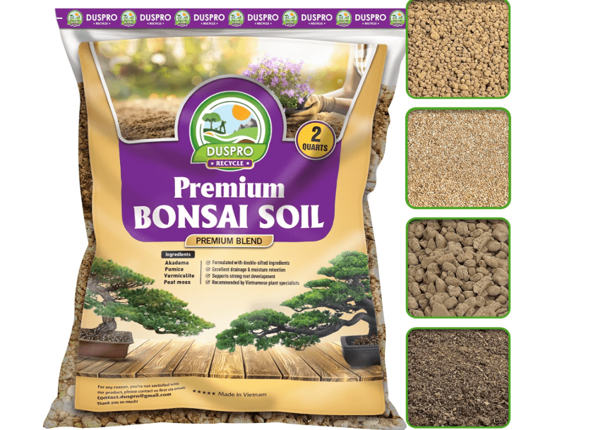 DUSPRO Recycle Premium Bonsai Soil Mix Ready to Use Pre-Mixed 5in1 with Akadama, Pumice, Vermiculite, and Peat Moss Professional Bonsai Potting Soil Mix 2 Qrt