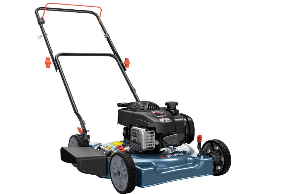 SENIX 20-Inch Gas Lawn Mower with 125 cc 4-Cycle Briggs & Stratton Engine, Side Discharge, 5-Position Single Wheel Height Adjustment