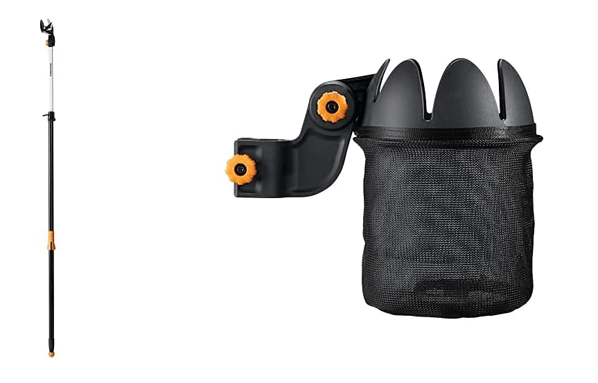 Fiskars 7.9-12 Foot Extendable Tree Pruning Stik Pruner (92406935K) & 340170-1001 Fruit Picker Basket, Black