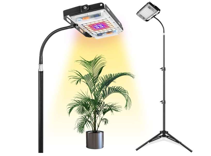 LBW Grow Light with Stand, Full Spectrum LED Floor Plant Light for Indoor Plants, Grow Lamp with On/Off Switch, Adjustable Tripod Stand 15-48 inches 