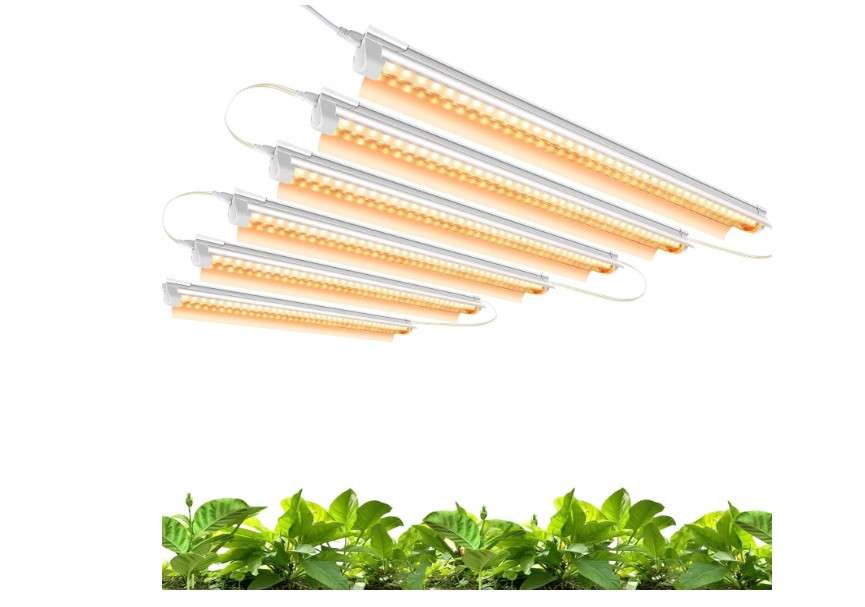 Monios-L Led Grow Lights for Indoor Plants Full Spectrum,T8 2FT 144W(6x24W) High Output Growing Strips for Seedlings,Sunlight Replacement with Reflectors,... 