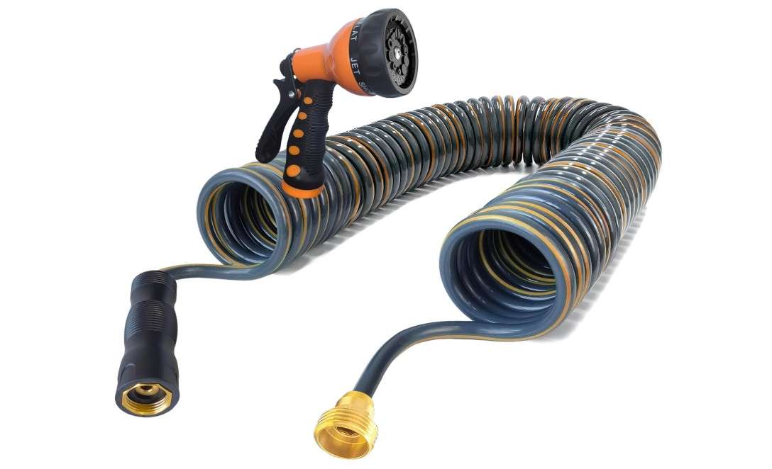 HomeyHoney Coil Garden Hose 50 ft,3/8’’ Retractable EVA Coil Hose,Lightweight Recoil Garden Hose with Spray Nozzle, Spiral Water Hose for Boats, RV, House...