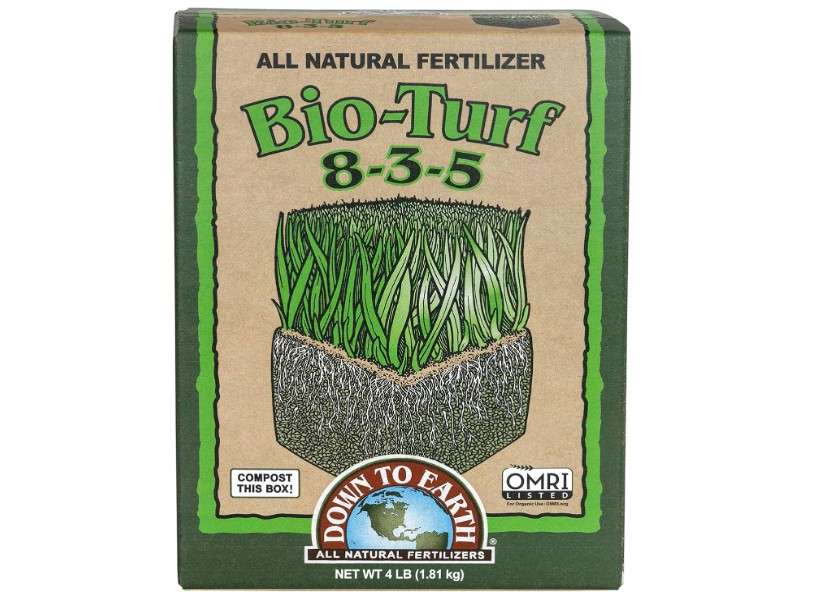 Down To Earth All Natural Fertilizers Organic Bio-Turf Lawn Food for Grass, Landscape and Ornamentals - Works with Lawn Spreaders 8-3-5, 4 lb
