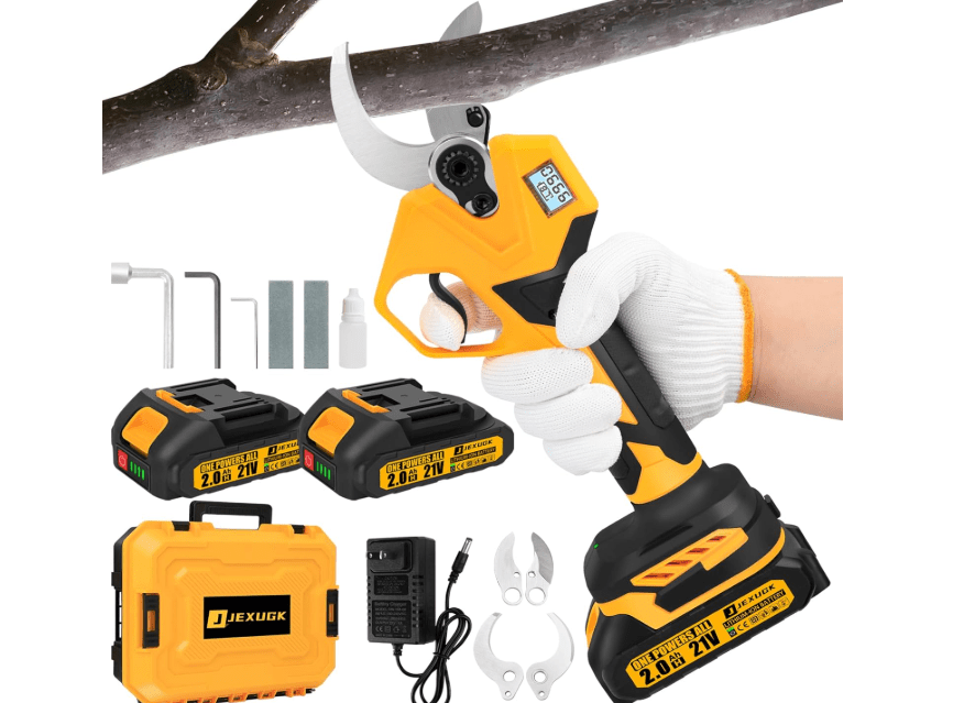 JEXUGK Electric Pruning Shears, 1.6" Upgraded Power Pruners Cordless with 2x2.0Ah Battery, LCD Screen Brushless Professional Gardening Tree Branch
