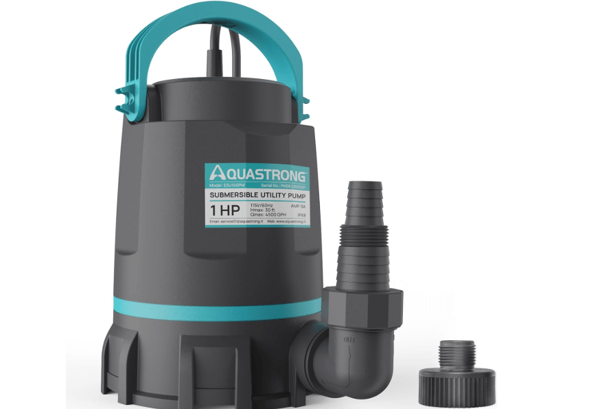 Aquastrong Sump Pump 1 HP 4500 GPH Submersible Water Pump Thermoplastic Portable Utility Pump High Flow Water Removal for Swimming Pool Garden Pond Basement..